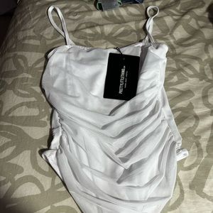 Pretty little thing white mesh ruched bodysuit